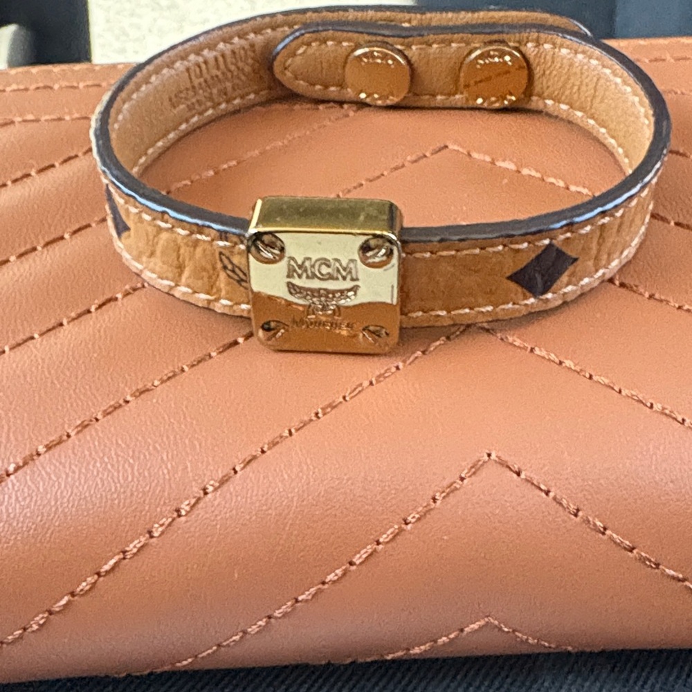 MCM Camel Leather Bracelet with Gold Clasp
